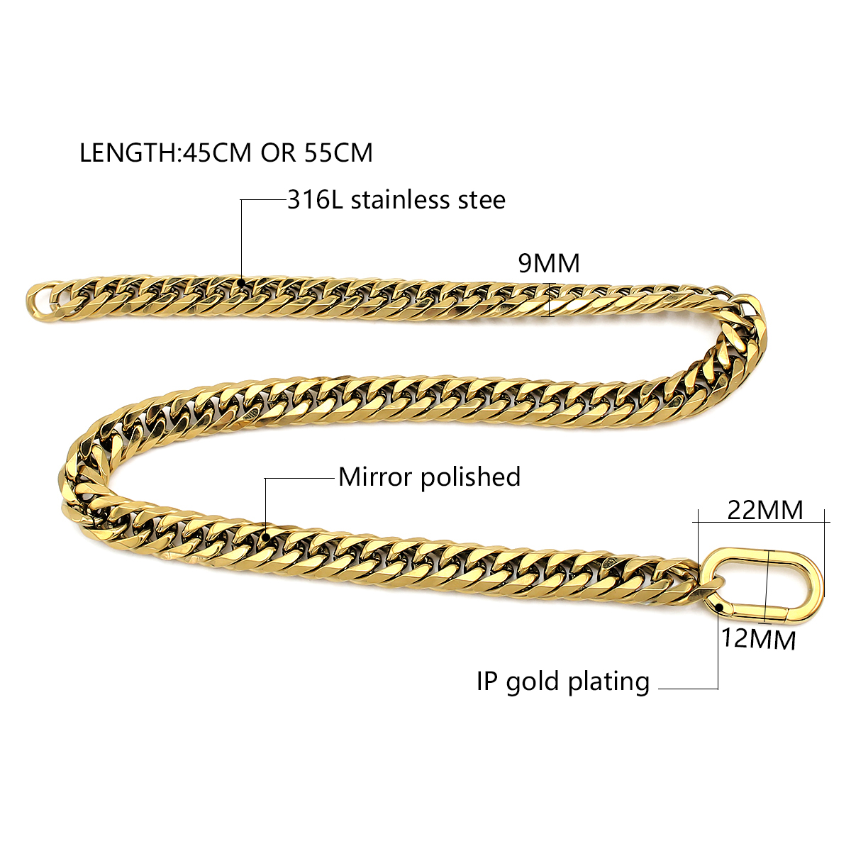 Simple Unisex 18K Gold Plated Climbing Buckle Statement Chunky Chain Climber Two-tone Stainless Steel Necklace