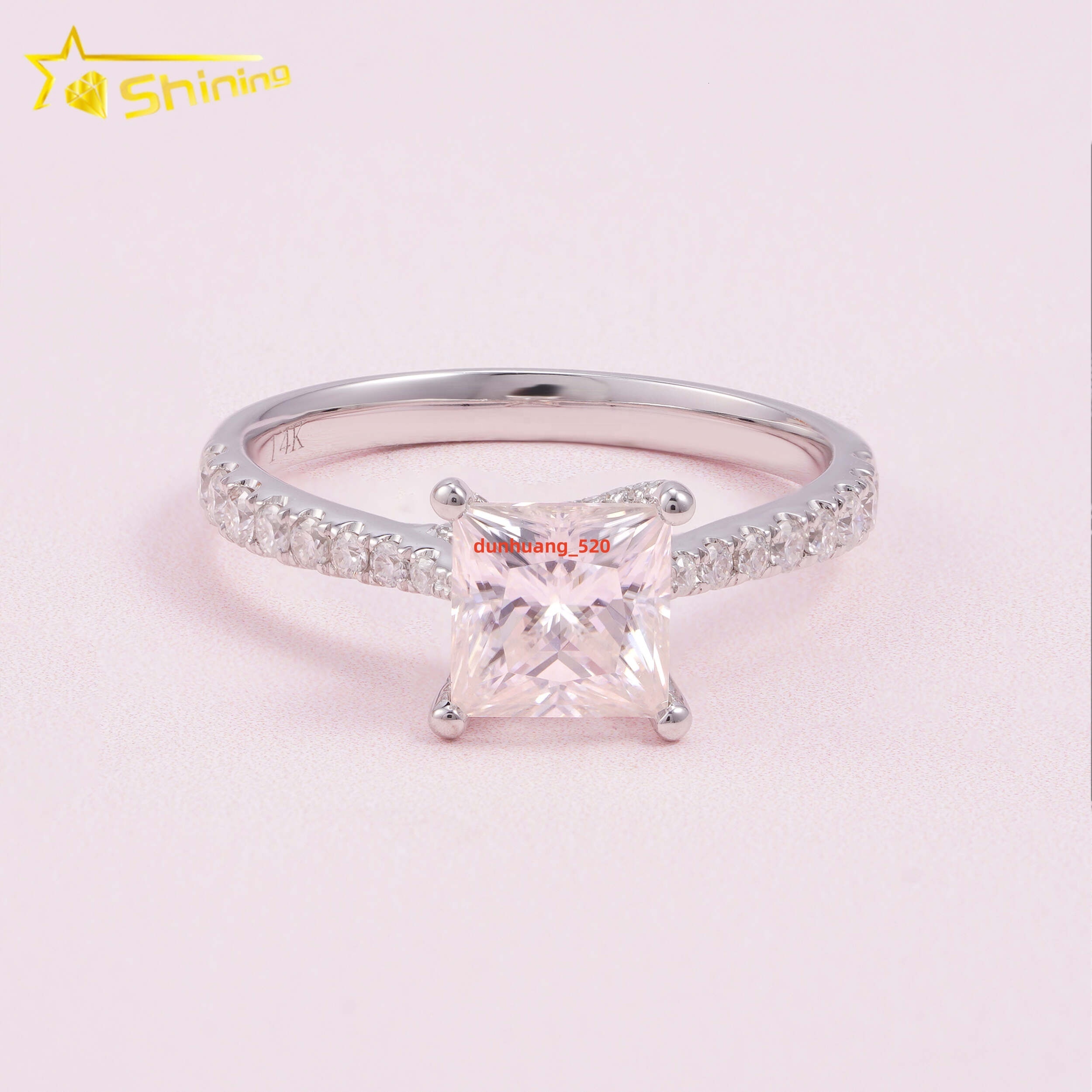 Pass Diamond Tester Classic 1ct Princess Cut VVS Moissanite Engagement Ring 14K Solid White Gold Wedding Women Ring