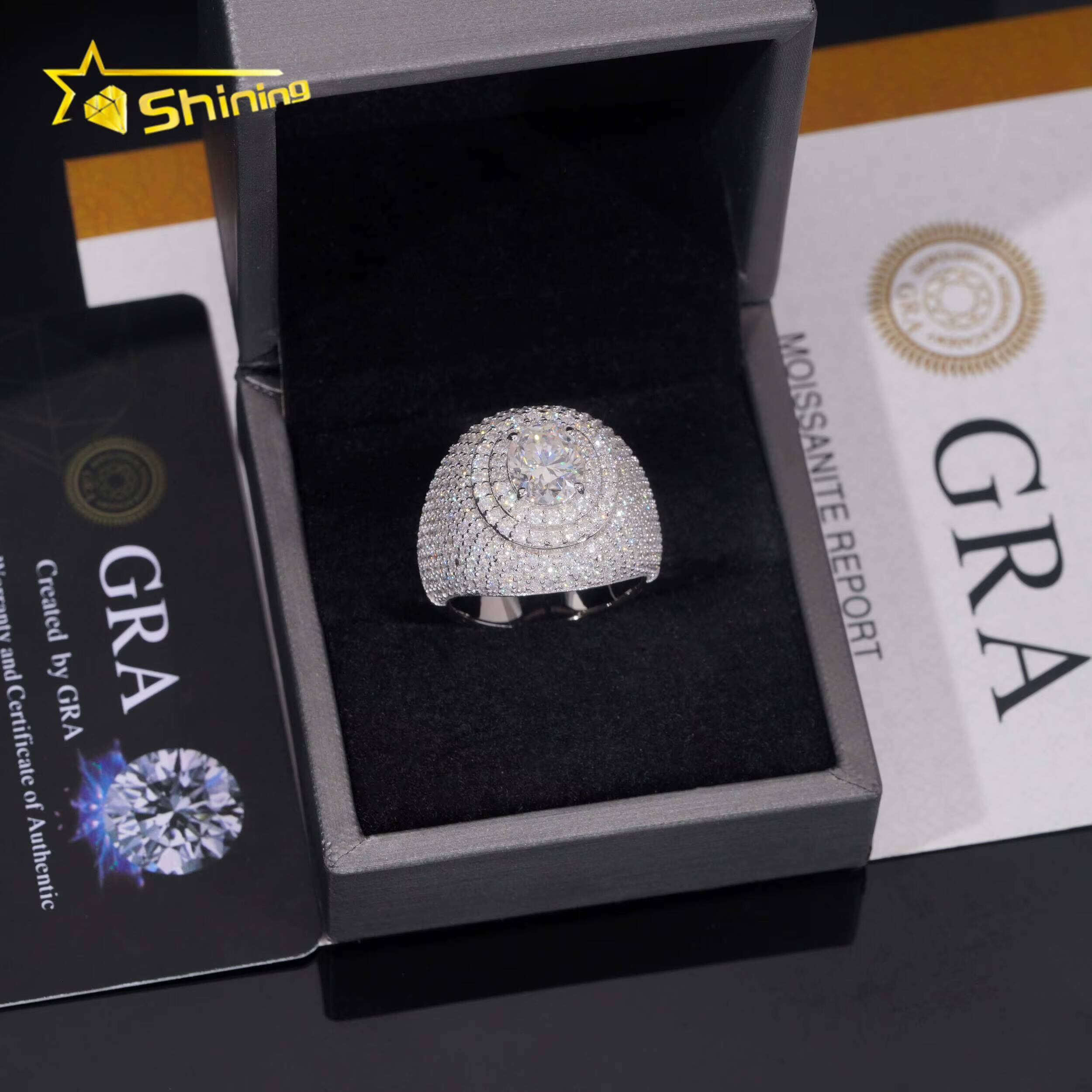 Pass Diamond Tester Hip Hop Jewelry 925 Sterling Silver Fully Iced VVS Diamond Custom Moissanite Iced Out Men Ring