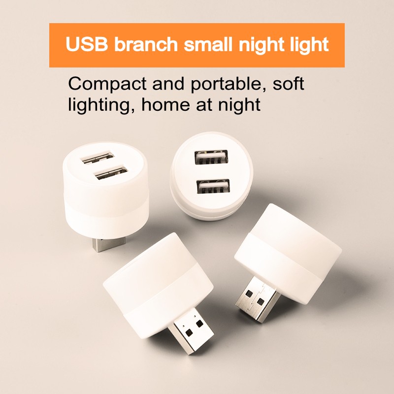 Compact USB-Dual Port Nightlight - Portable Abs Material LED Light for Computers and Power Banks---USB dual port night light