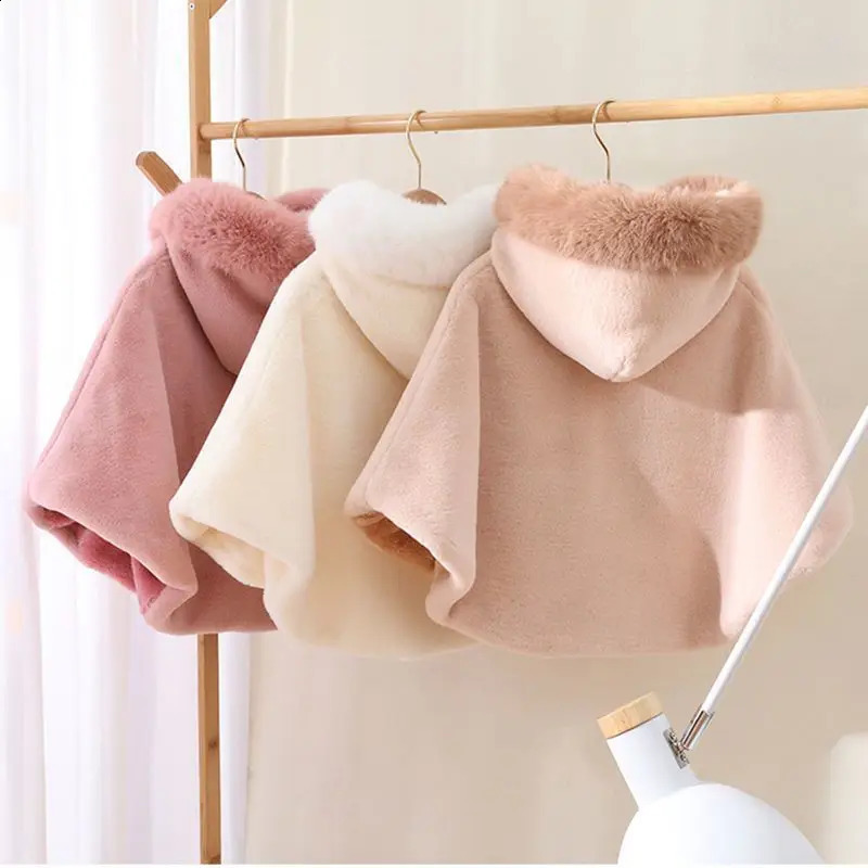 27 Years Old Baby Girl Cloak Faux Fur Winter Infant Toddler Child Princess Hooded Cape Fur Collar Baby Outwear Top Warm Clothes 251023