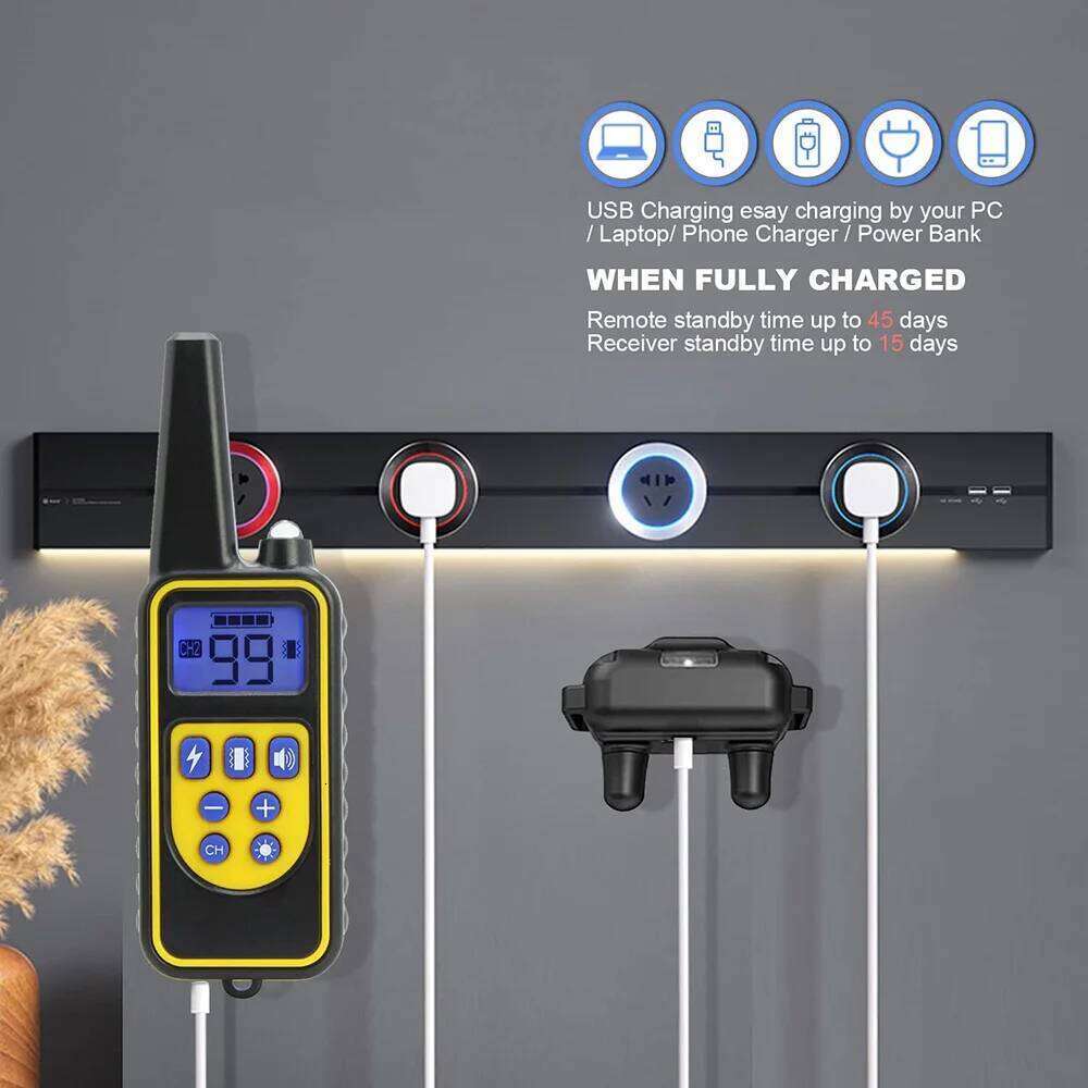 800m Electric Dog Training Detachable Bark Rechargeable Anti Barking Shock Vibration Reflective Collar for All Dogs Pet