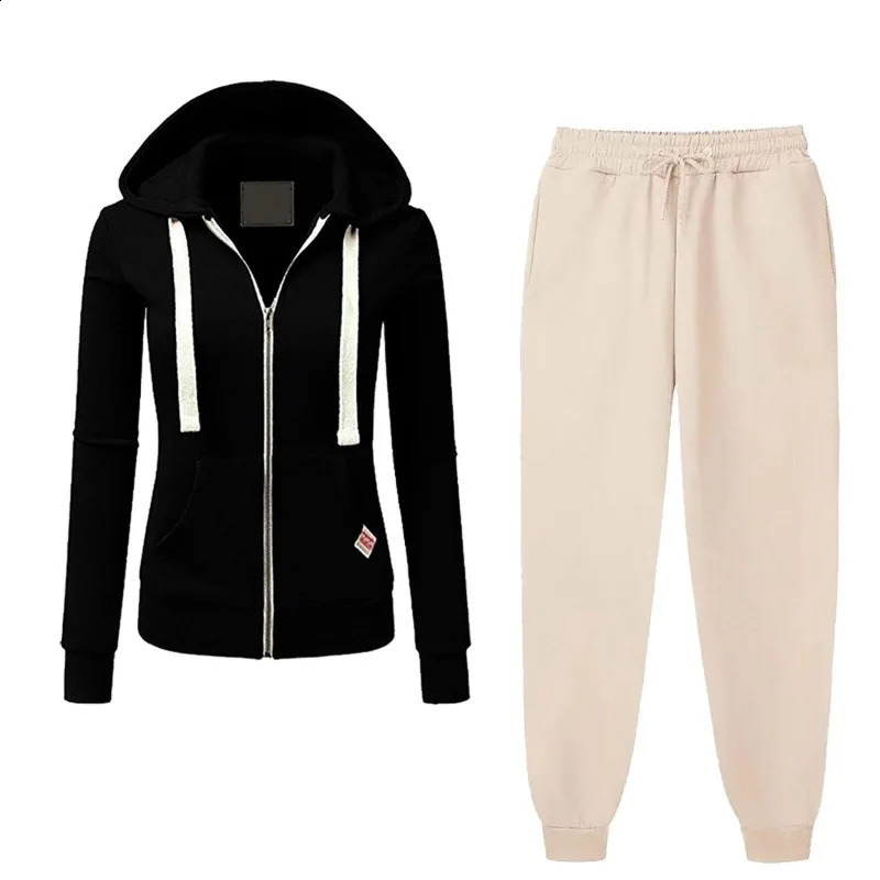 AutumnWinter Womens Korean Solid Color Zipper Hoodie Set Fashion Sportswear Top Drawstring Pocket Loose Casual Wear 251027