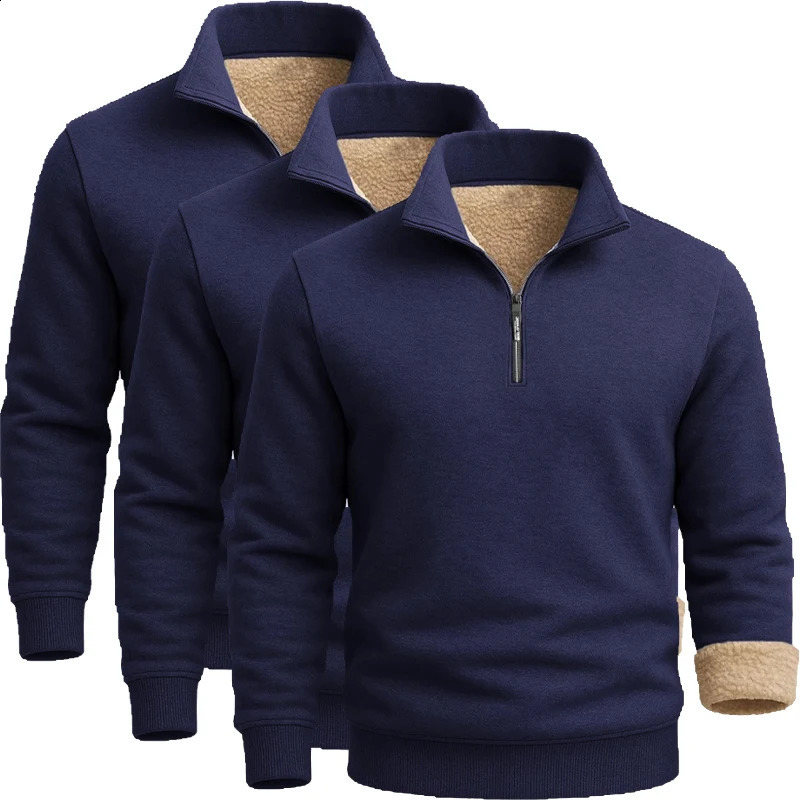 3 Pack Mens Long Sleeve Zip Thick Pullover Winter Warm Sherpa Lined TShirt Men Autumn Outdoor Heavyweight Sweatshirts US SIZE 251027