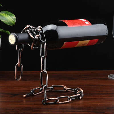 Unique Fashion Red Bottle Holder European Style Creative Floating Iron Art Rope Wine Rack Ornament