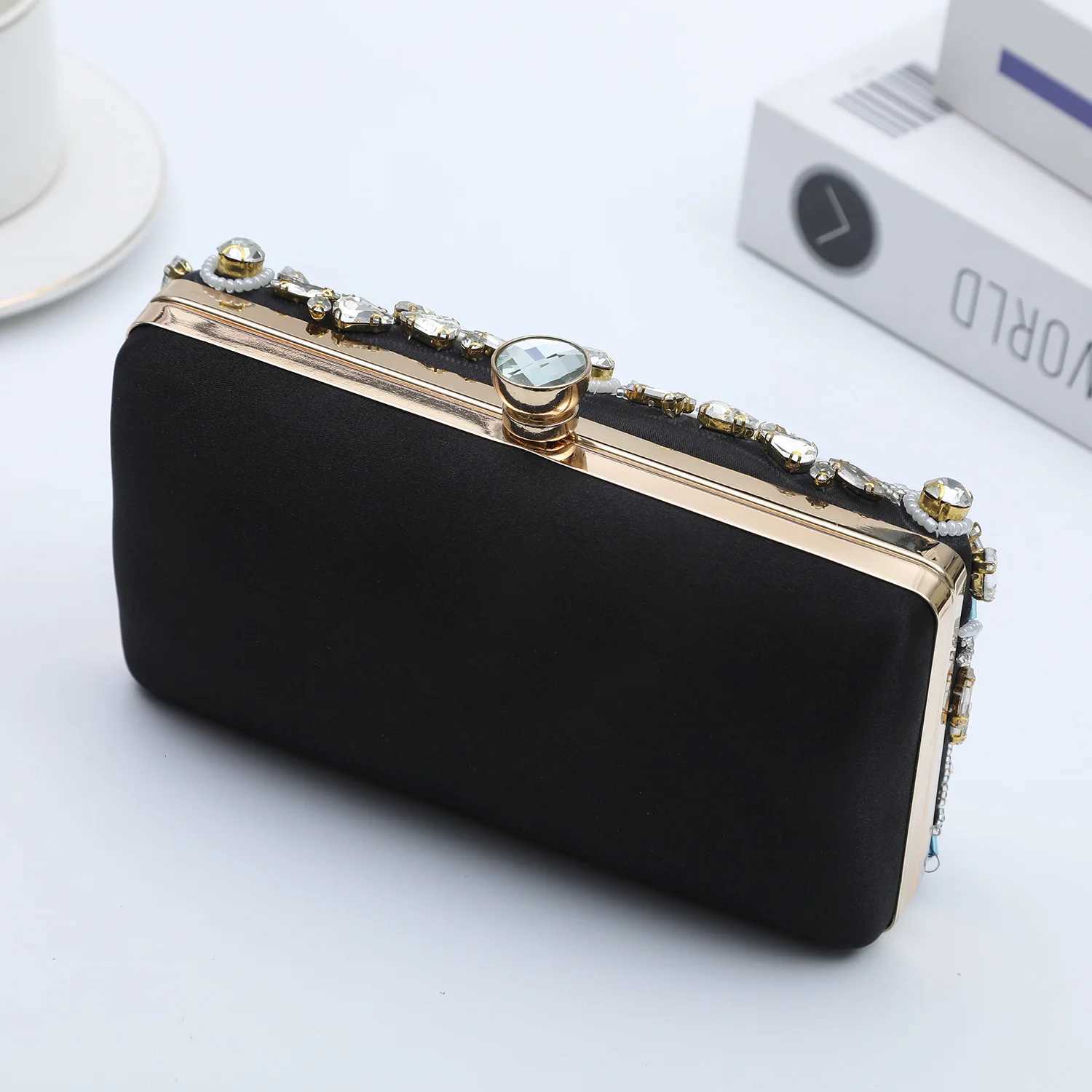 New diamondencrusted highend cheongsam handbag evening bag sparkling water diamond clutch dress bag metal chain banquet ba H251027