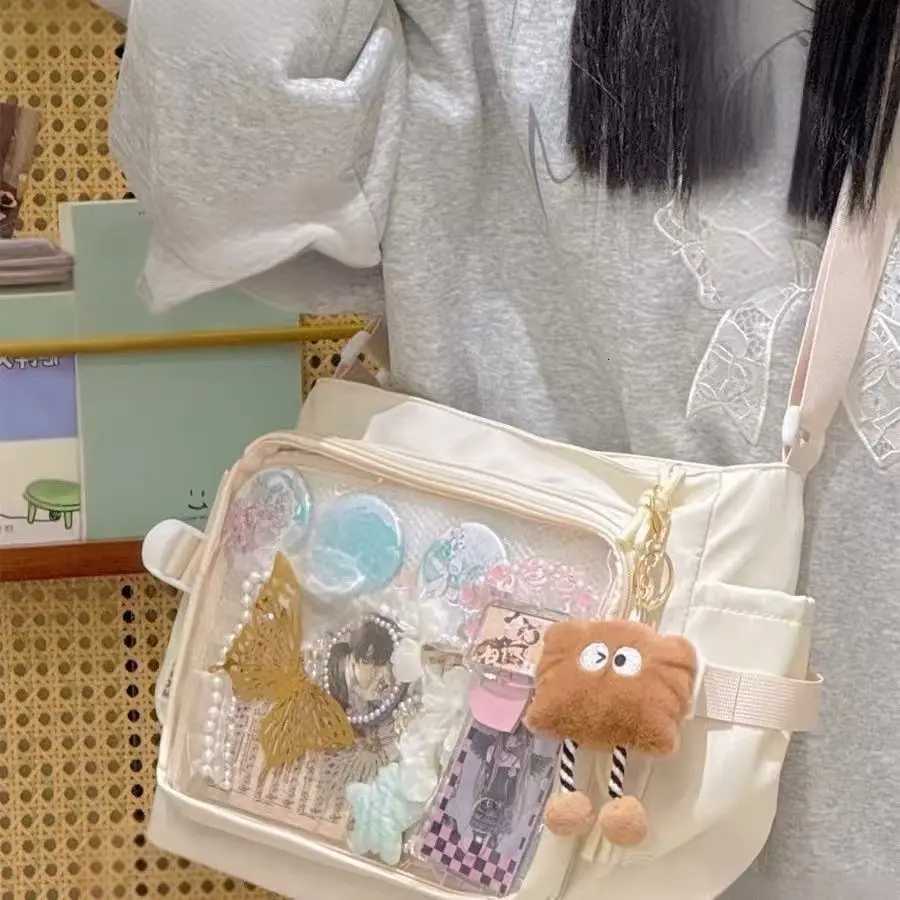 Y2K Cute Girl Ita Bag Preppy Style Large Capacity Class Messenger Bag Women Transparent DIY Badge Bag Daily Casual Shoulder BagW251028
