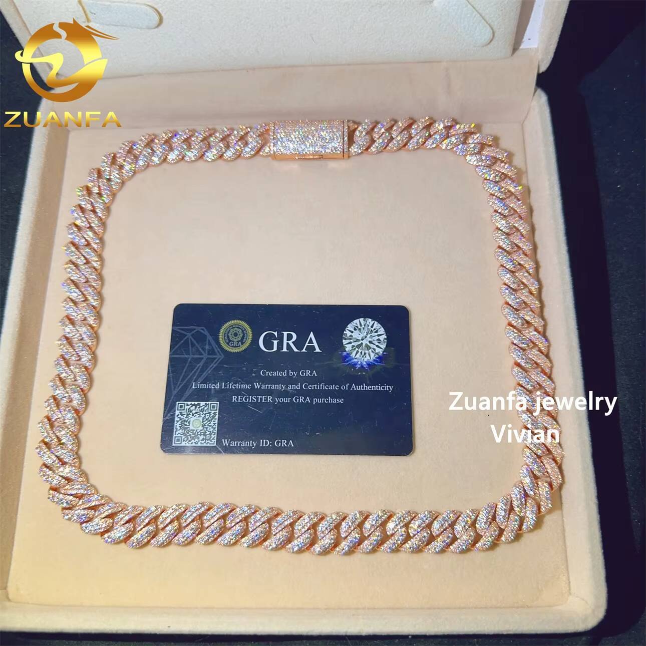 Pass Diamond Tester VVS Moissanite Diamond 13MM Moissanite Necklace Sterling Silver 925 Hip Hop Miami Cuban Link Chain Necklace