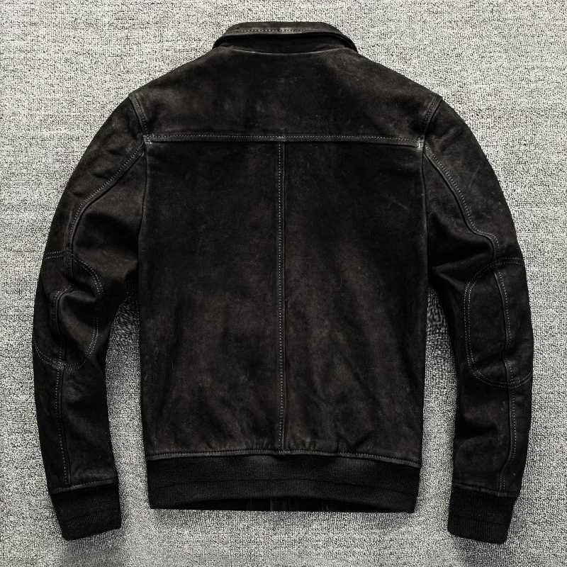 Heavy Water Wash Uncoated Mixed Breed Top Layer Goat Skin Genuine Leather Jacket G1 Flight Suit Jacket for Men J251028