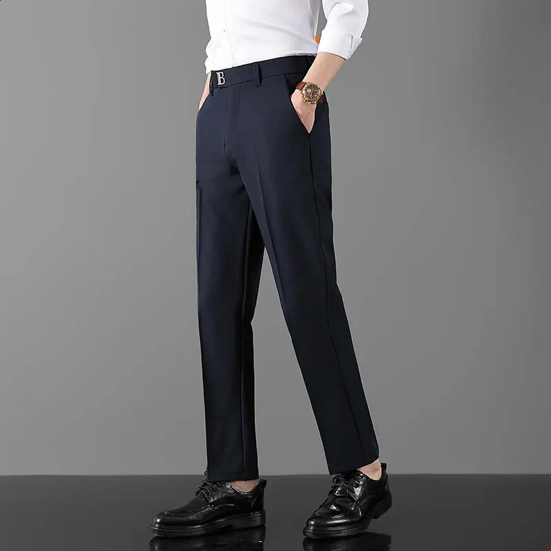 Luxury Classic Formal Trousers Men Spring Summer Thin Business Grey Suit Office Work Social Korean Stretch Casual Pants Male 251027