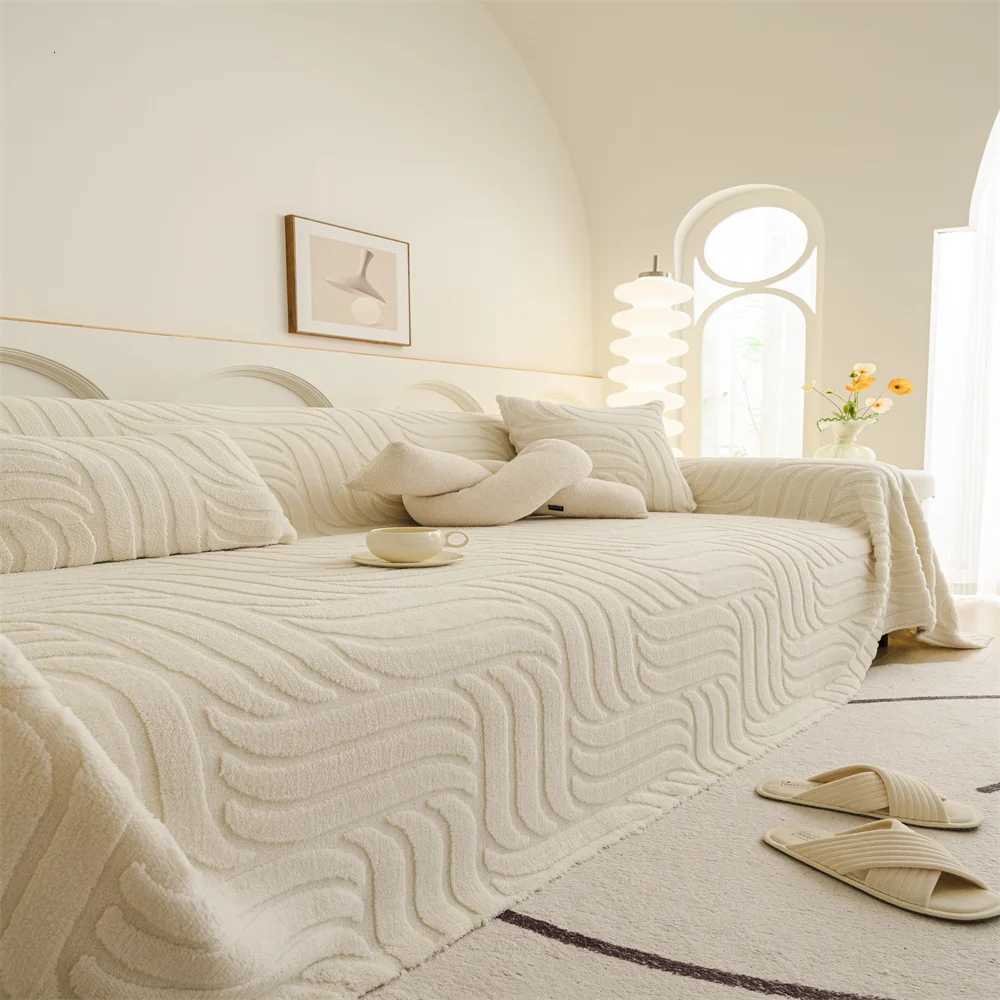 Plush Sofa Cover Autumn Winter Full Coverage Wraparound Sofa Sheet Cover Protector Simple Design C251028