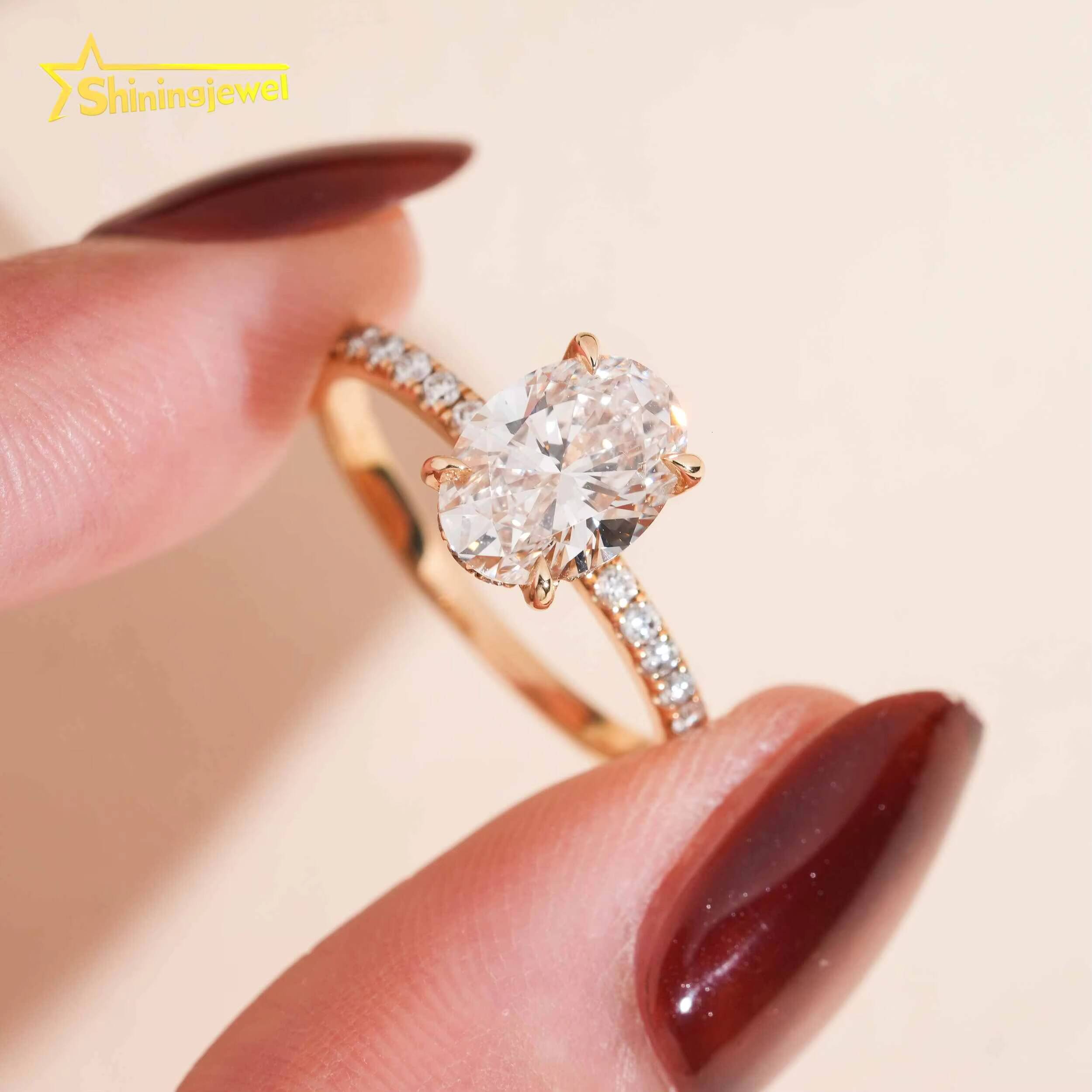 Fine Jewelry 14k Solid Gold Rinf Lab Grown Diamond CVD Ring Oval Shape VVS2 G Color Women Engagement Ring