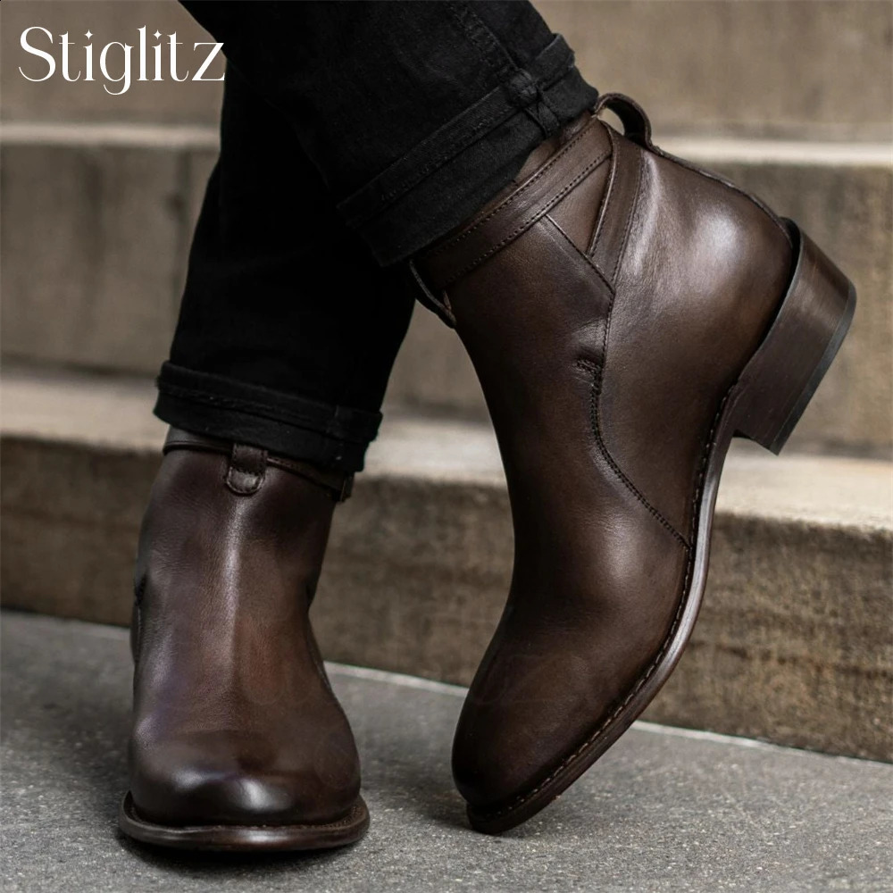 Functional Square Buckle Booties for Men Black Suede Genuine Calf Leather Ankle Boots HandSewn Timeless Style Mens Ankle Boots 251023