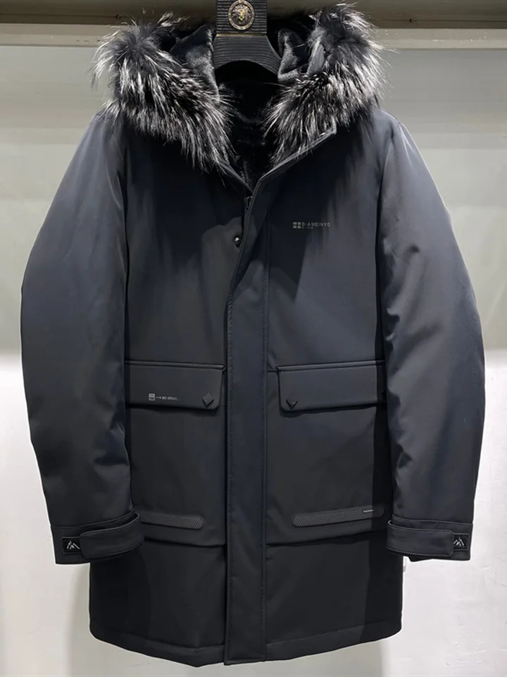 Winter Men Thick Warm White Duck Down Jacket Fox Fur Collar Fur Lining Overcoat Windproof Loose Fit Business Man Work Jacket 251023