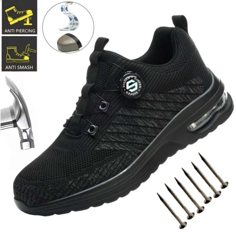 Rotary Buckle Work Boots Safety Steel Toe Men Breathable Safety Shoes Indestructible Shoes PunctureProof Work Sneakers 251023