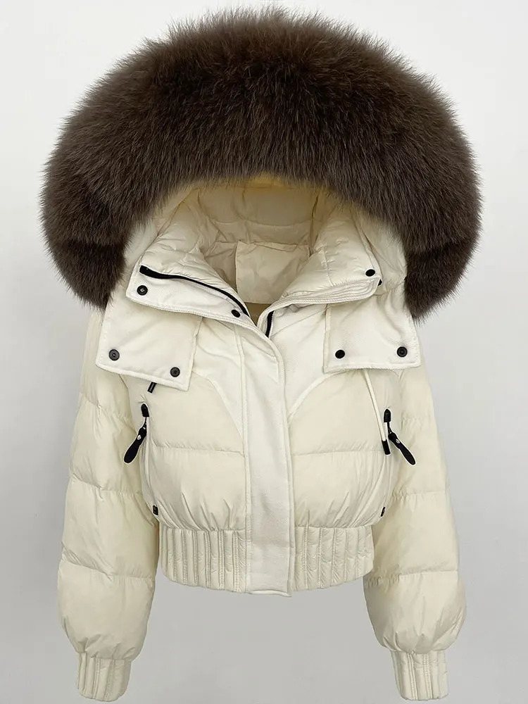 CXFS Winter Jacket Women Short Natural Raccoon Fox Fur Collar Hooded White Duck Down Coat Thick Warm Casual Outerwear 251023