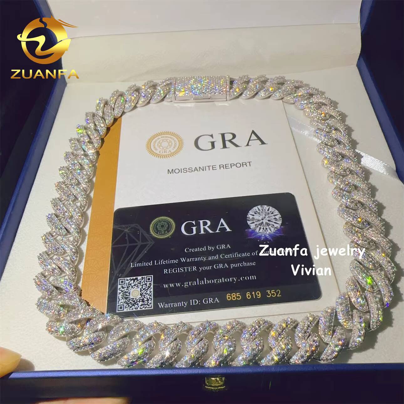 VVS Moissanite Diamond Buss Down Sterling Silver 925 Moissanite Hip Hop Jewelry 18MM Cuban Link Moissanite Necklace