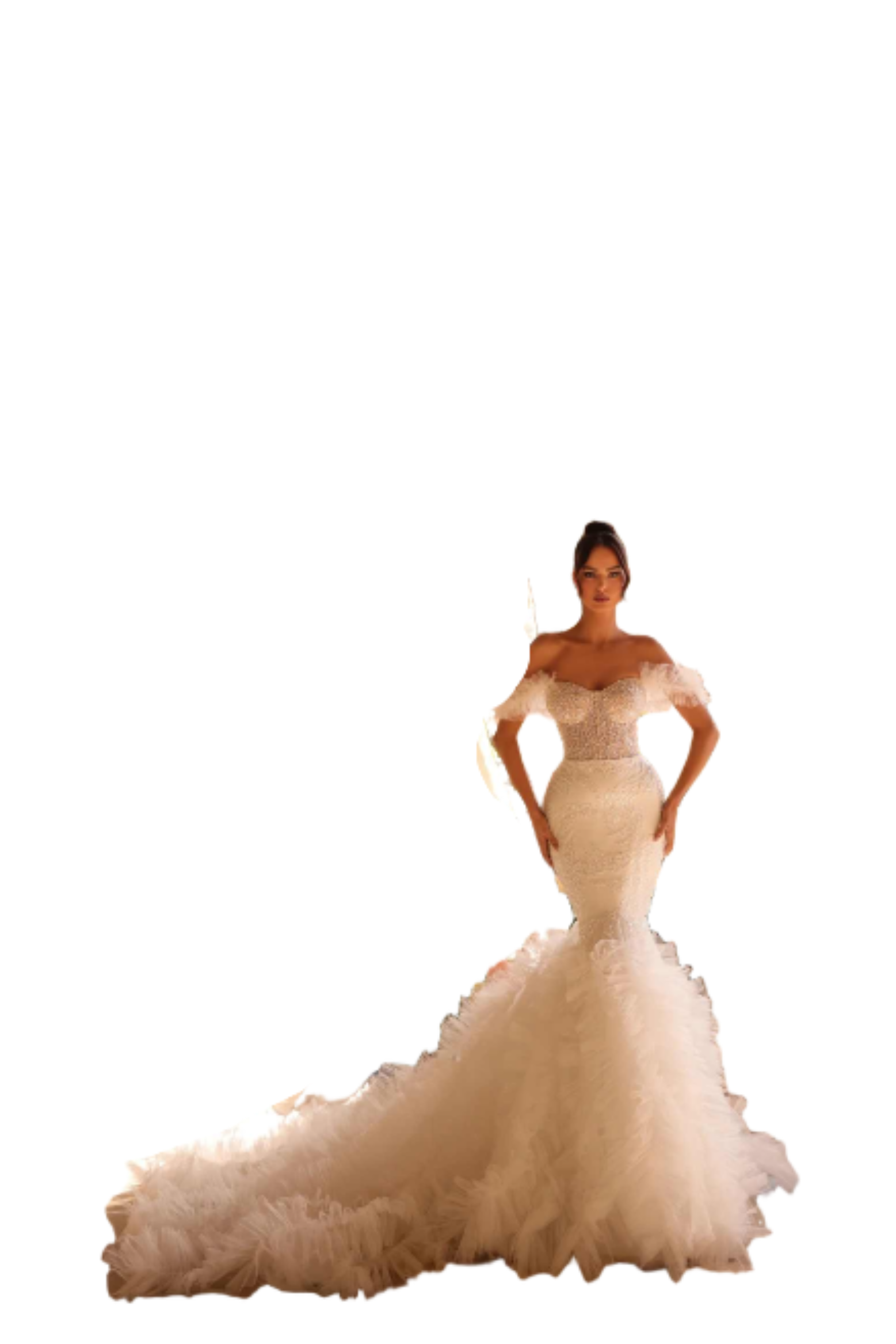 Luxury Mermaid Evening Dresses Ruffles Train Off Shoulder Sleeveless Beading Appliques Bridal Gowns Customized Vestidos De Novia