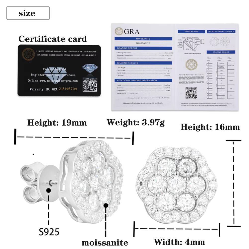 S925 Silver Moissanite Earrings HighGrade Hexagonal Flower Design FourSeason Fashion Jewelry for Men and Women