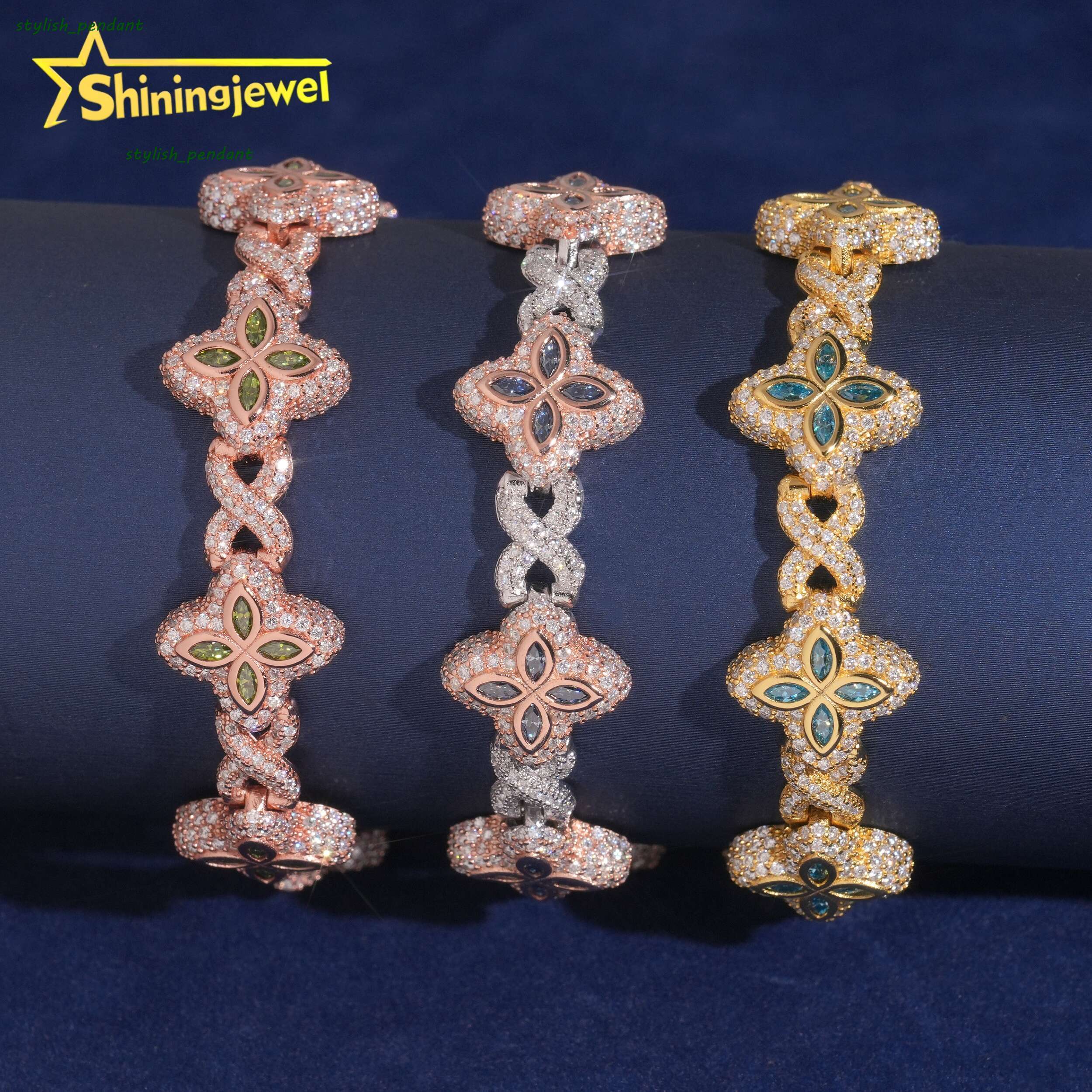 15mm Marquise Cut Color Moisasnite Cuban Bracelet 925 Silver Moissanite Diamond Bracelet Hip Hop Jewelry