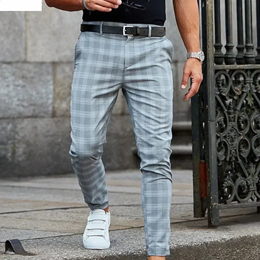 Mens Formal Business Suit Pants Fashion Midwaist Print Plaid Trousers Spring Autumn Comfortable Elastic for Men 251027