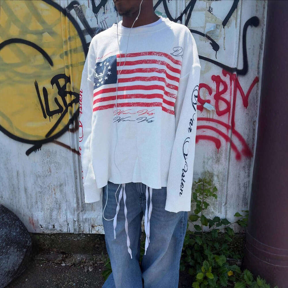 American Street Style USA Flag Letter Print Pattern Unisex Fashion Loose Pullover Top