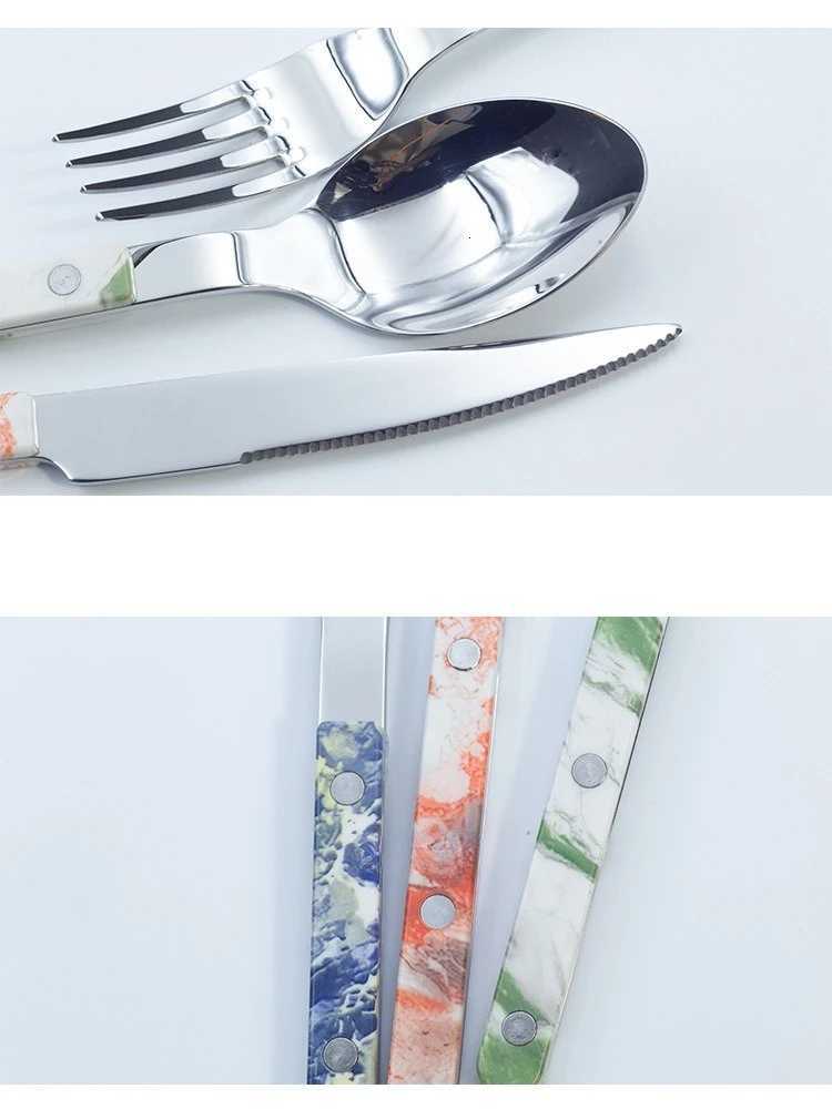 Stainless Steel Mirror Finish Cutlery Set ABS Handle Butter Knife Steak Dessert ForksSpoons Plastic Grip Y251025