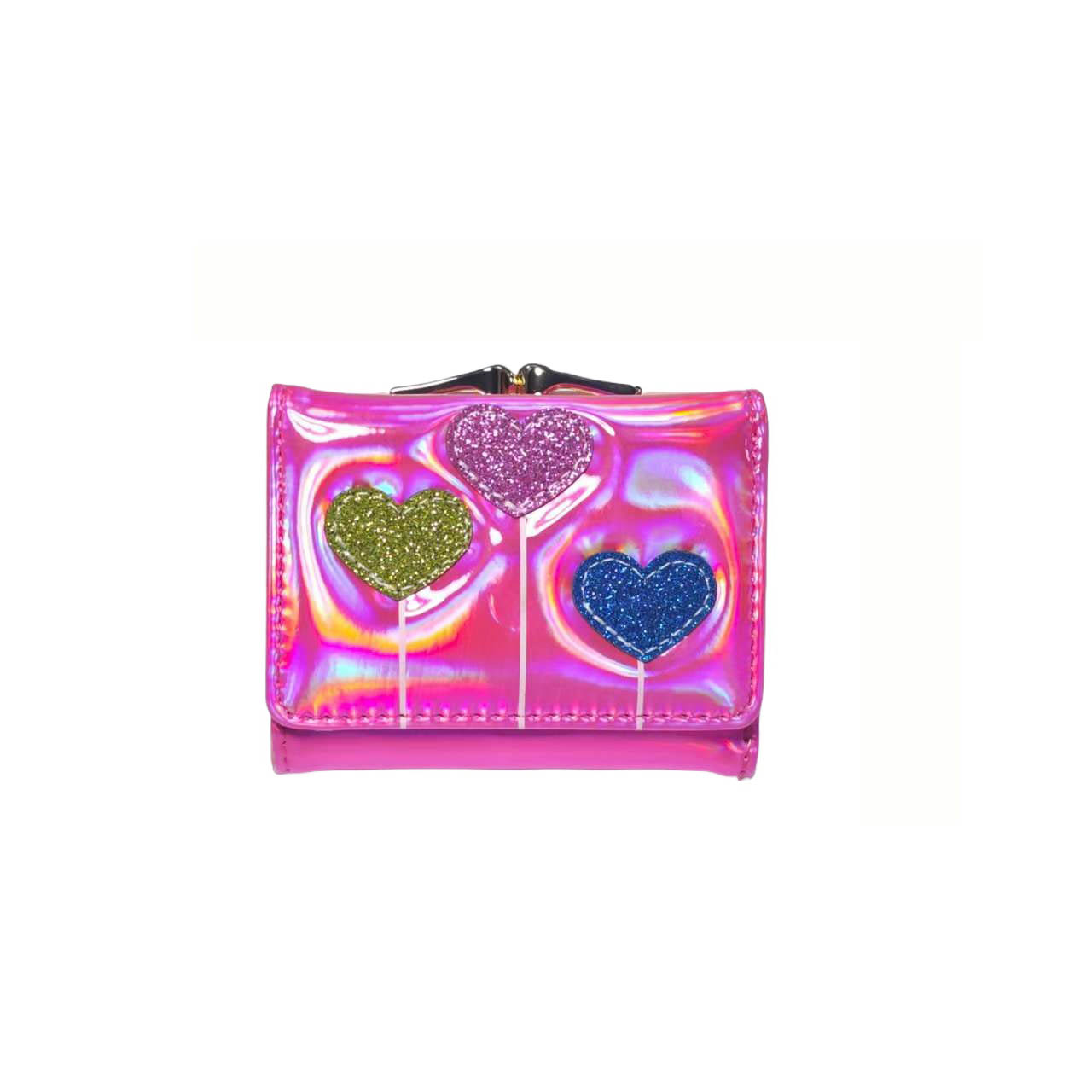 Kids' Holographic Glitter Heart Wallet - Iridescent Clear Mini Purse with Kiss-lock, Cute Colorful Heart Design for Girls, Trendy Small Wallet fo