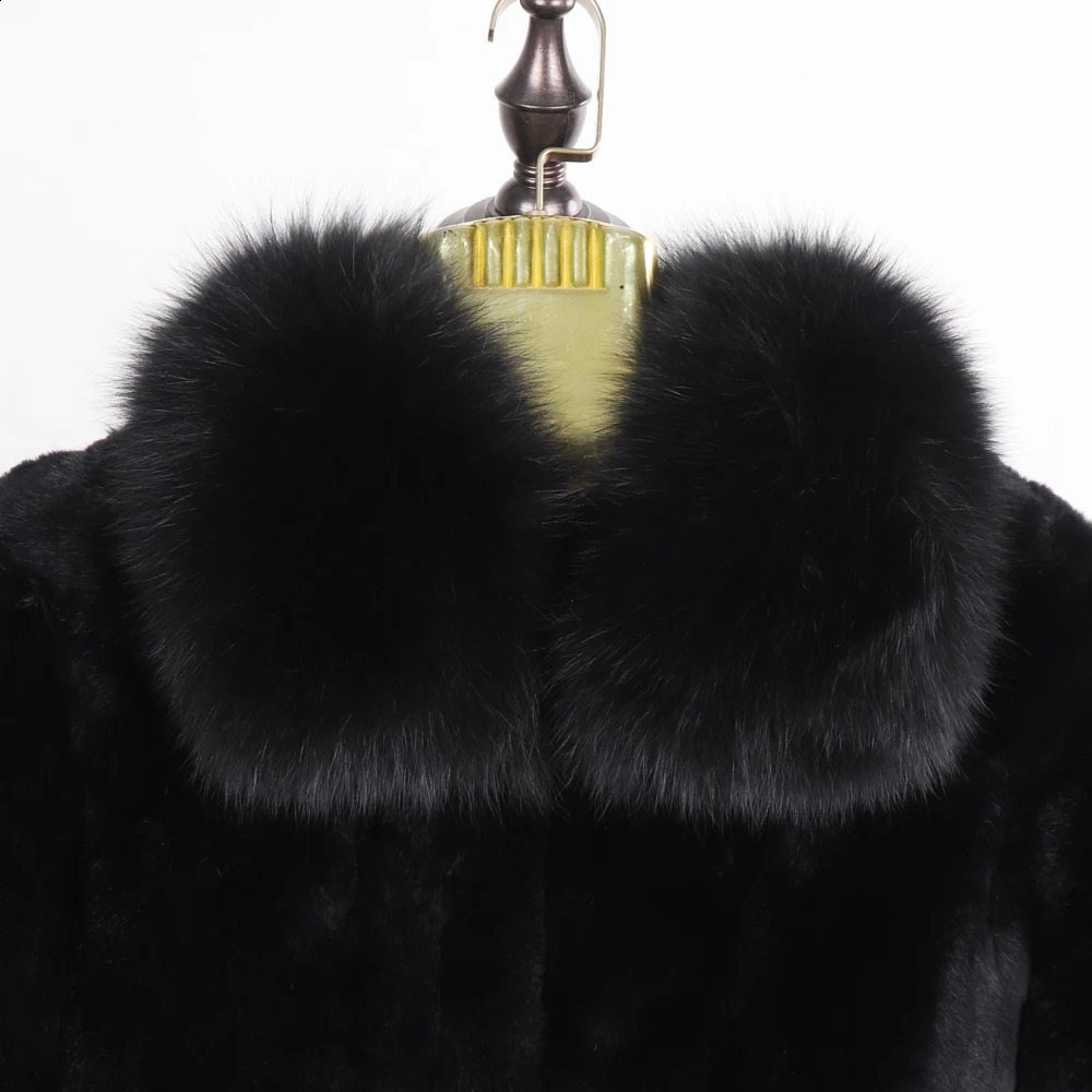 Women Winter Thick Warm Soft Quality Rex Rabbit Fur Coat Rex Rabbit Fur Jacket With Fox Fur Collar Overcoat 251027