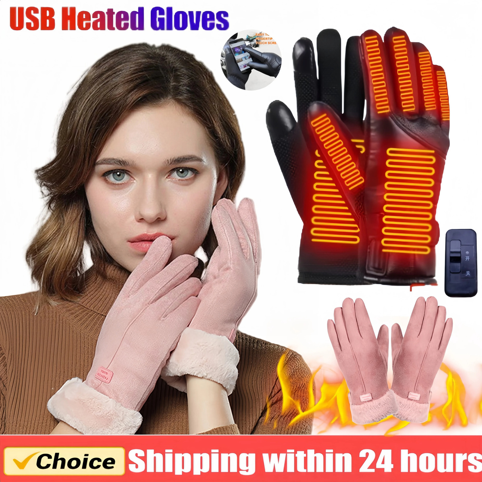 Winter Gloves Waterproof Thermal Touch Screen Thermal Windproof Warm Gloves USB Electric Heating Gloves for Cold Weather Runnin 251027