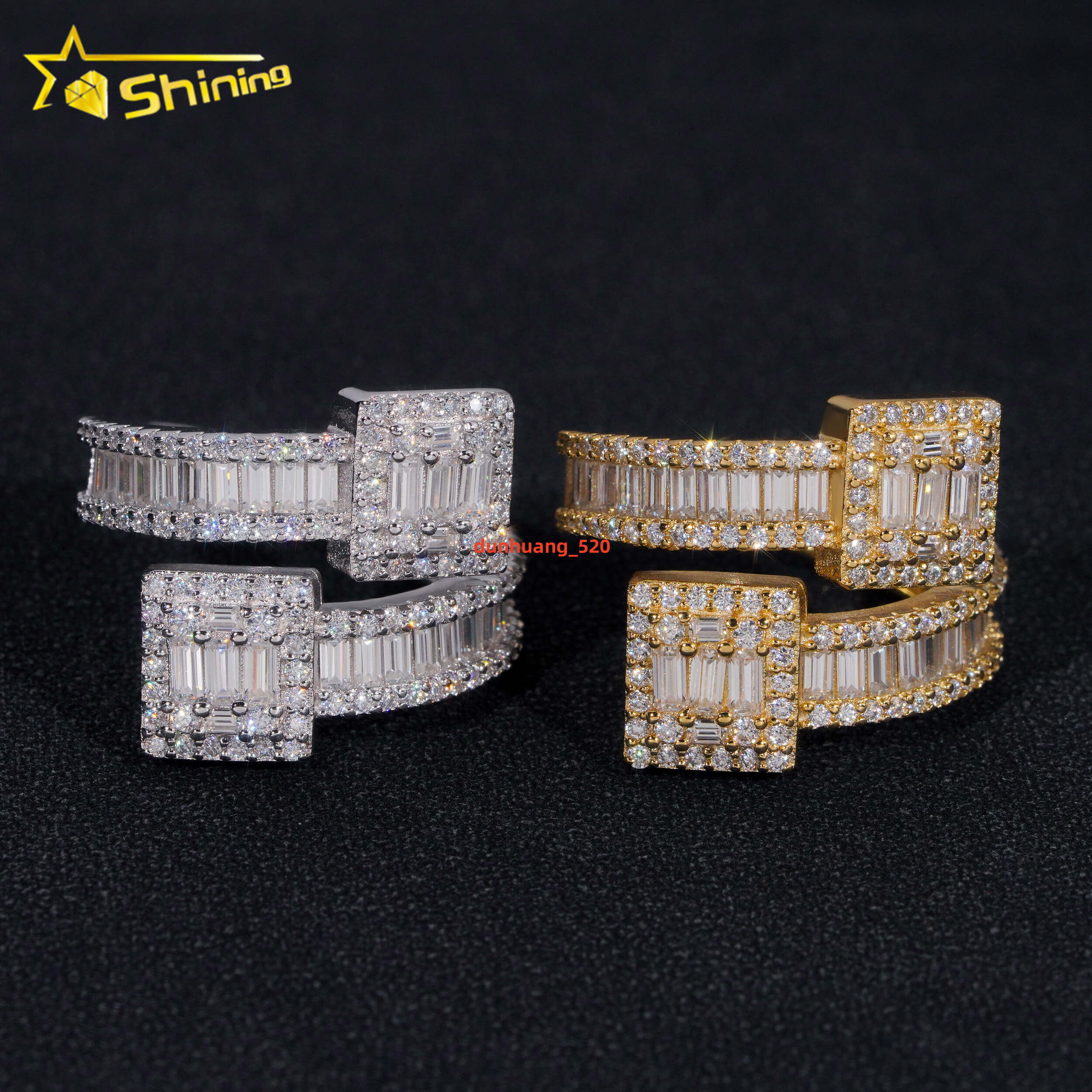 Fast Shipping Baguette Moissanite Mens Ring 925 Silver Iced Out Hip Hop Fine Jewelry Gold Plated Men Ring