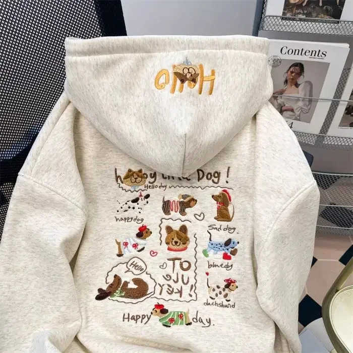 Sanrio Versatile Hooded Sweatshirt 2025 Autumn Winter Thickened Cotton Male Female American Sausage Dog Embroidery New Hot Sale Outerwe L251028