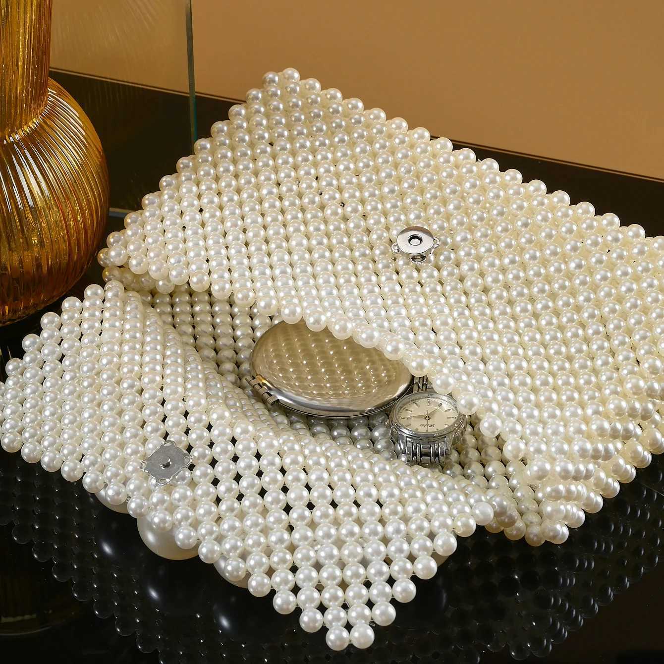 Handmade Pearl Bag Women Beaded Handbag Unique Pearl Purses Ladies Fashion Shoulder Bags Designer Crossbody Bags H251027