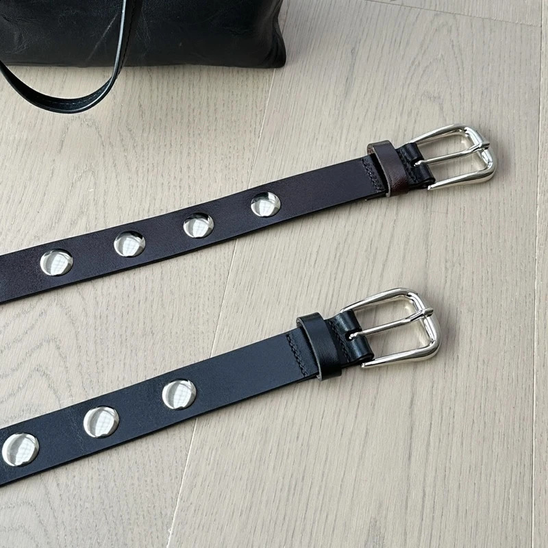 Womens Y2K Punk Style Belt 23cm Wide Black Rivet Waist Belt American Retro Fashion for Jeans and Cargo Pants 251027