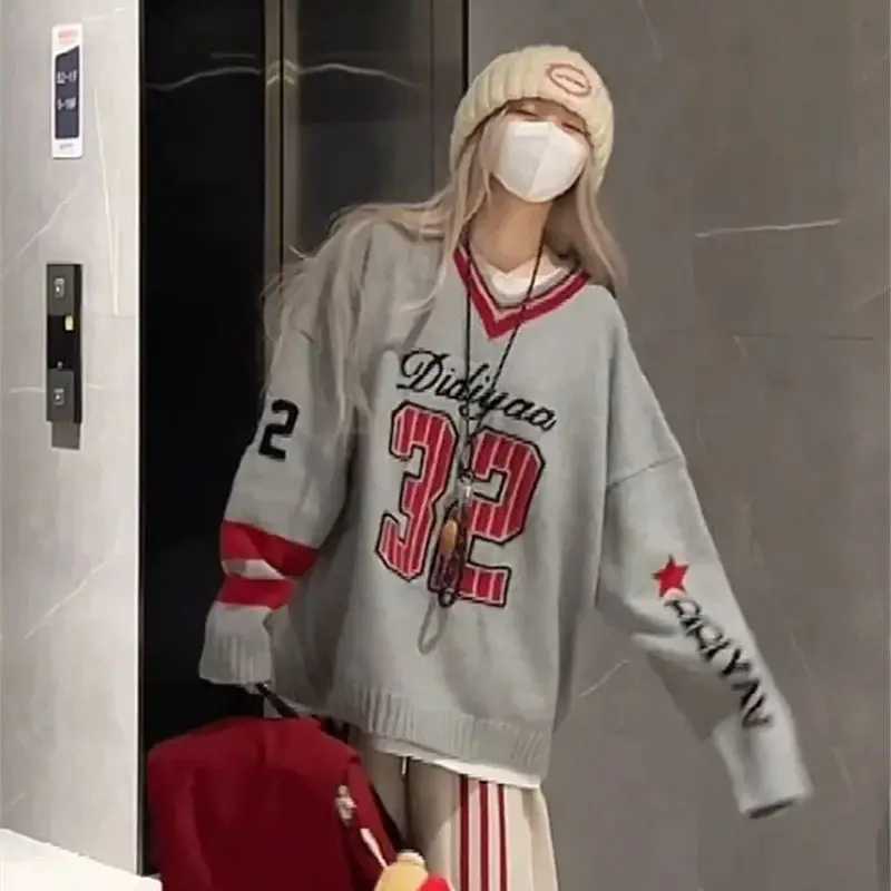 Limiguyue Korean Vneck Wool Sweater Women Digital Jacquard Knit Pullover Autumn Winter Fashion Runway Loose Jumper Design 427P J251028