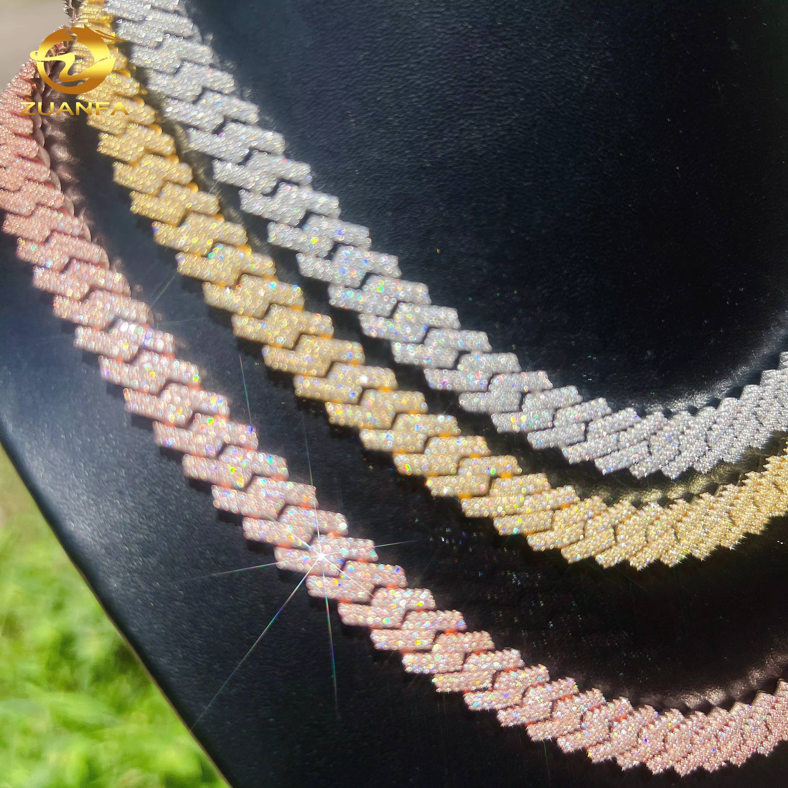 10mm VVS Moissanite Diamond Pass Diamond TesterLuxury 925 Sterling Silver Hip Hop Diamond Cuban Link Chain