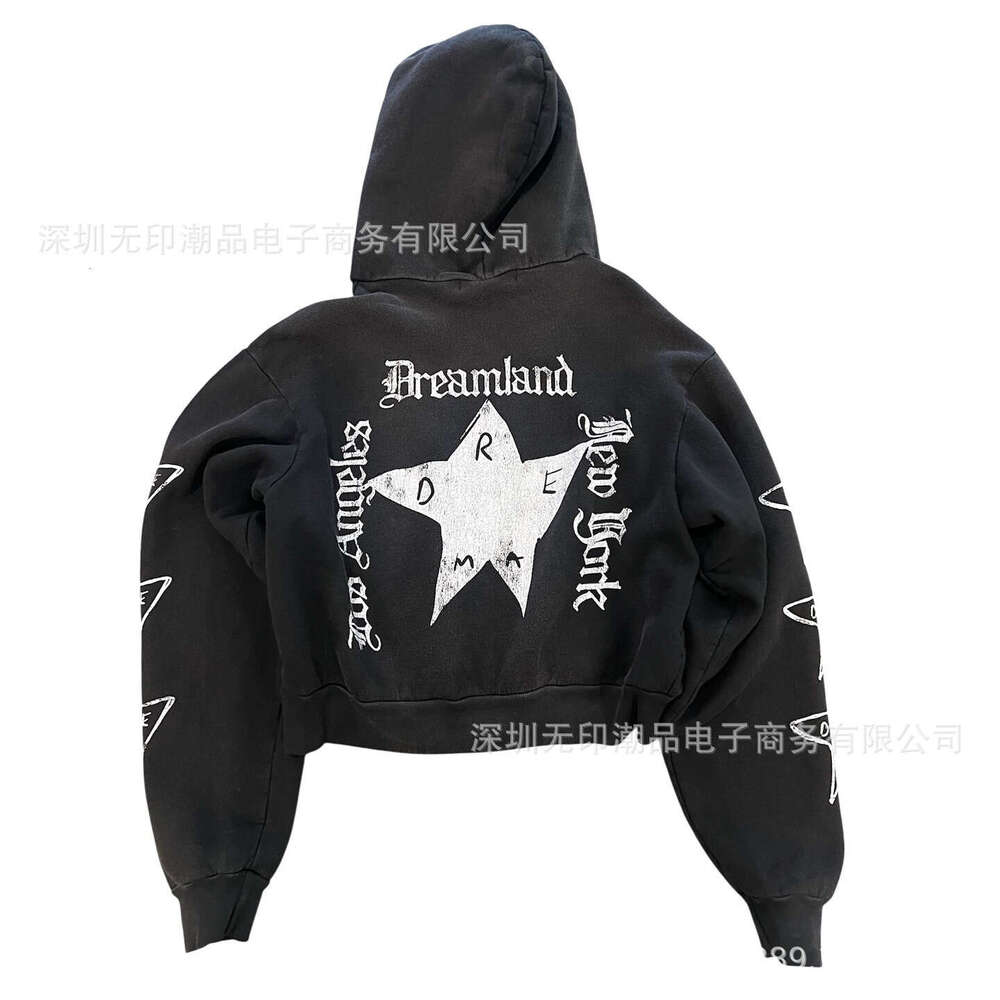 American Dark Street Style Unisex Loose Star Letter Print Hoodie