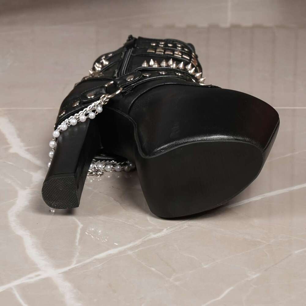 Chunky Ankle 16Cm Thick Platform Heels, Lace-Up Closure, Non-Slip Rubber Sole Gothic Punk Boots For Parties, Everyday & Formal Events Available In EU 