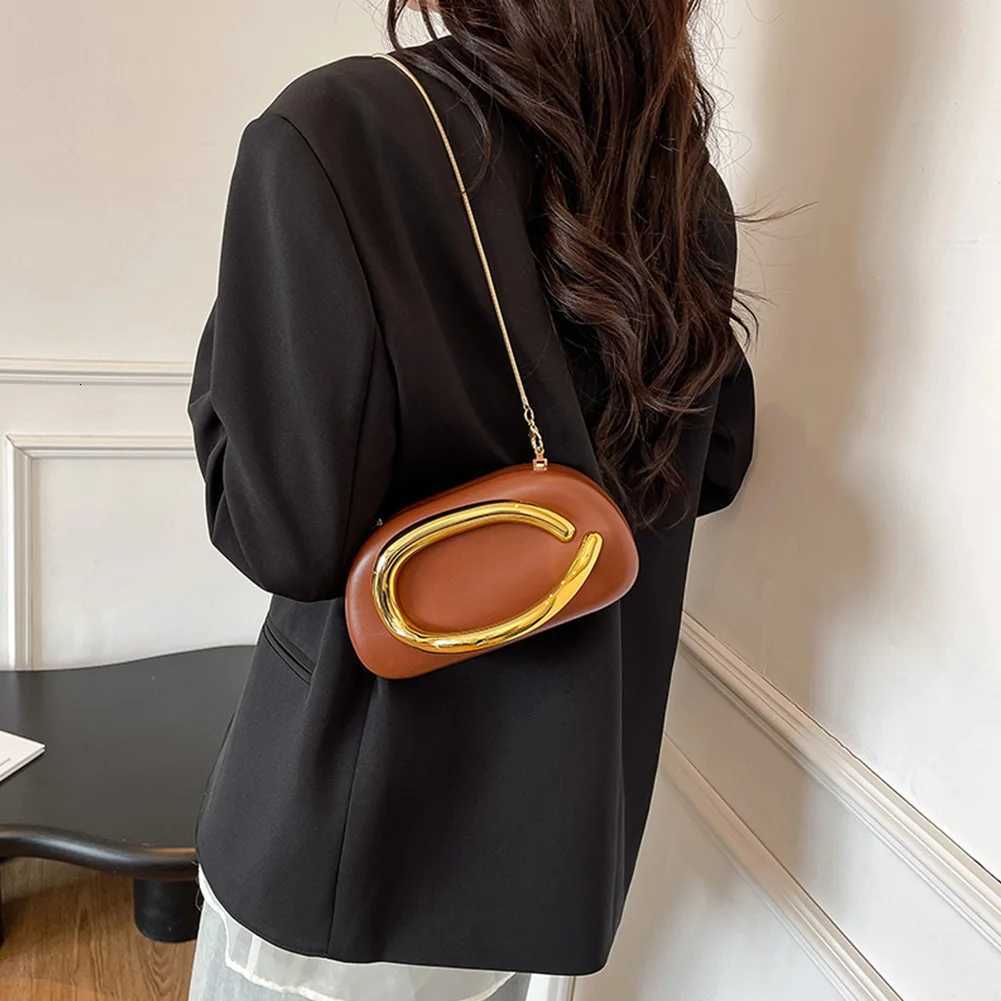Women PU Leather Metal Handle Handbag Removable Strap Trendy Clutch Purses Handheld Shoulder Clutch Bag for Evening Dinner H251027