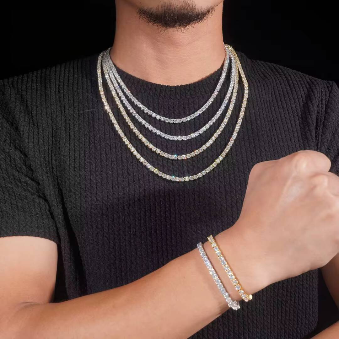 Hip Hop Classic Factory Price Top Quality 925 Silver 4mm VVS Moissanite Diamond Tennis Chain