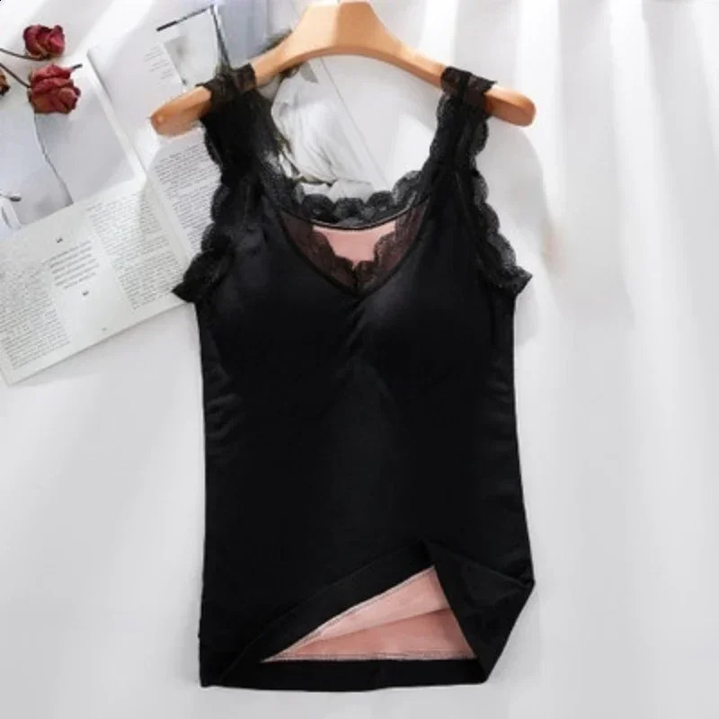 4090 Kg Plus Size Thermal Underwear Female Velvet Lace Vneck Sexy Slim Warm Vest Camisole Cotton Tank Tops 251027