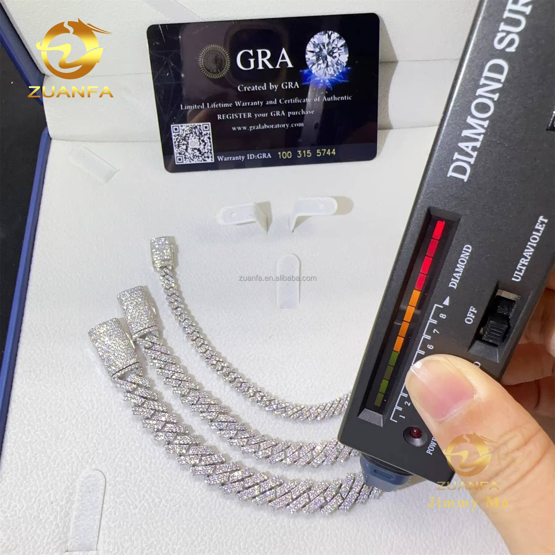 Bulk Stock 5mm 8mm 10mm FL Moissanite Diamond Hip Hop Jewelry 925 Sterling Silver Prong Setting Square Cuban Link Bracelet Men