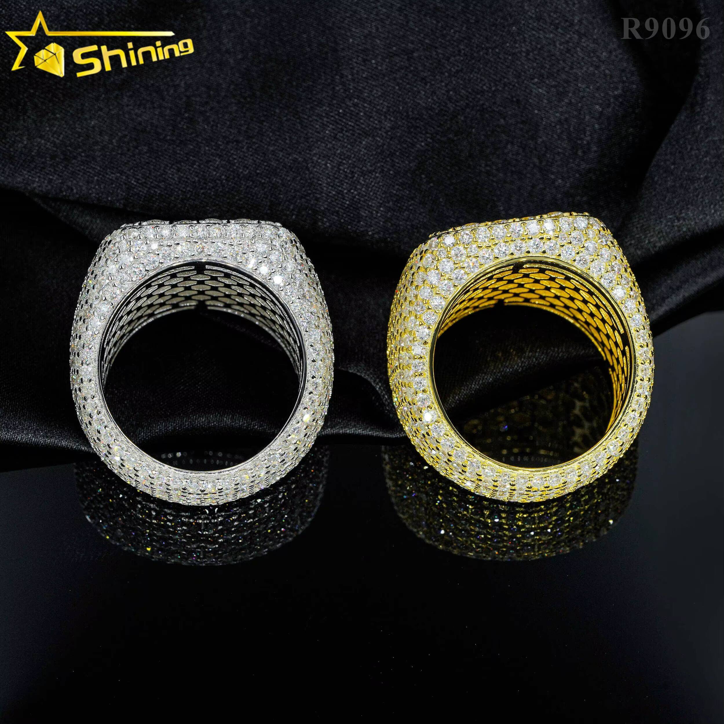 Hot Sell Luxury 925 Sterling Silver Fully Iced Out VVS Moissanite Ring Custom Hip Hop Moissanite Diamond Ring for Men