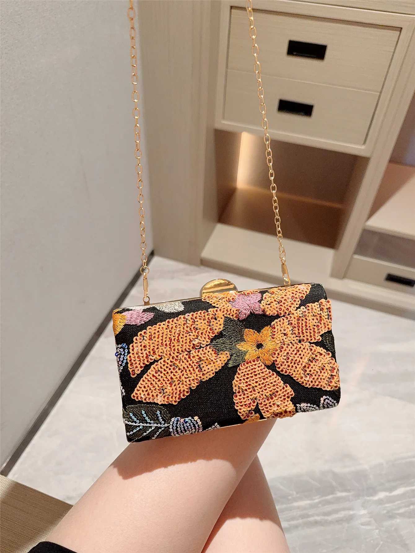 Sequin Embroidered Flower Chain Crossbody Bag European and American CrossBorder Chain Bag Sequin Shiny Sequin Evening Bag H251027