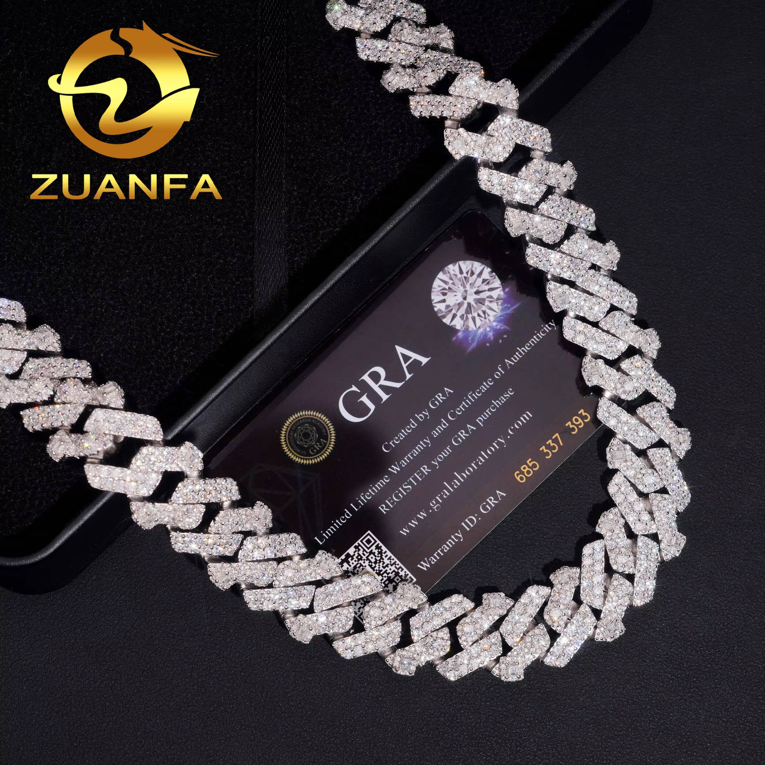 Emerald Cut Moissanite Pass Diamond Test Cuban Chain Gold Plated 925 Sterling Silver Hip Hop Iced Out18mm 2row Cuban Link Chain