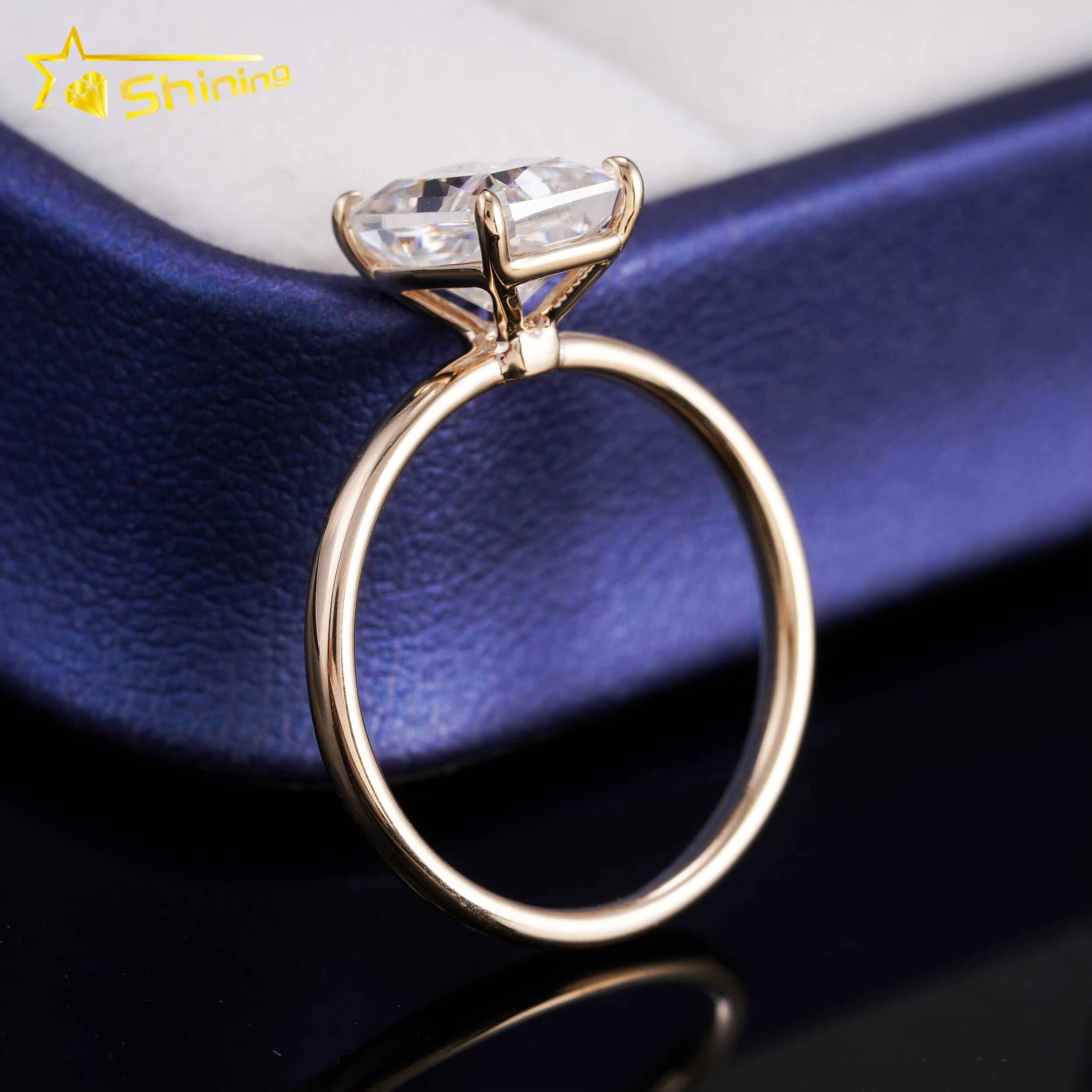Luxury 2ct Solitaire Diamond Radiant Cut D VVS 14k Gold Moissanite Engagement Wedding Ring