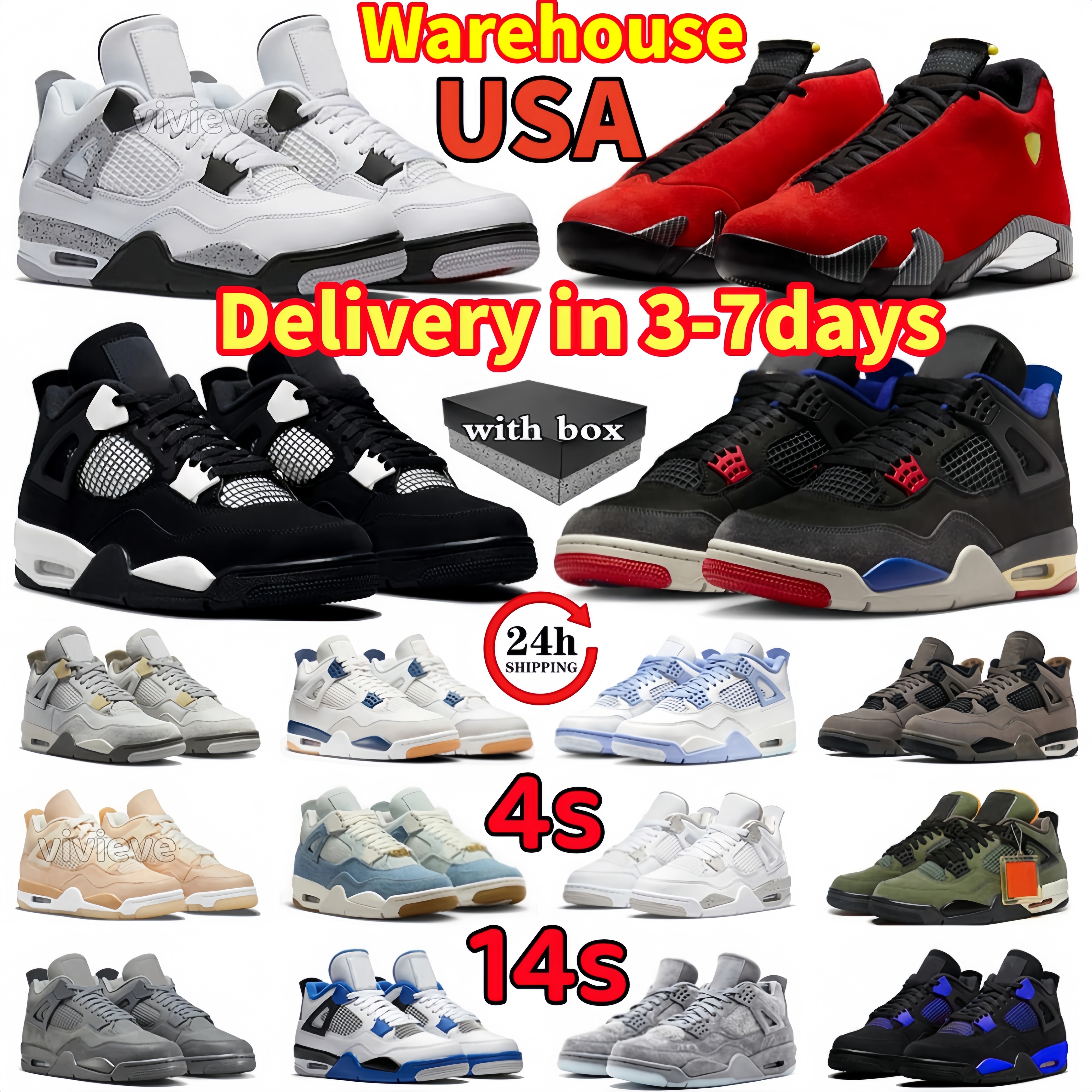 mens Basketball Shoes 4s 14s Ferrari Military Black Cat Fire Red White Cement Unc Bred Reimagine Navy Cool Grey Olive Men Women Trainers Sneakers American Warehouse