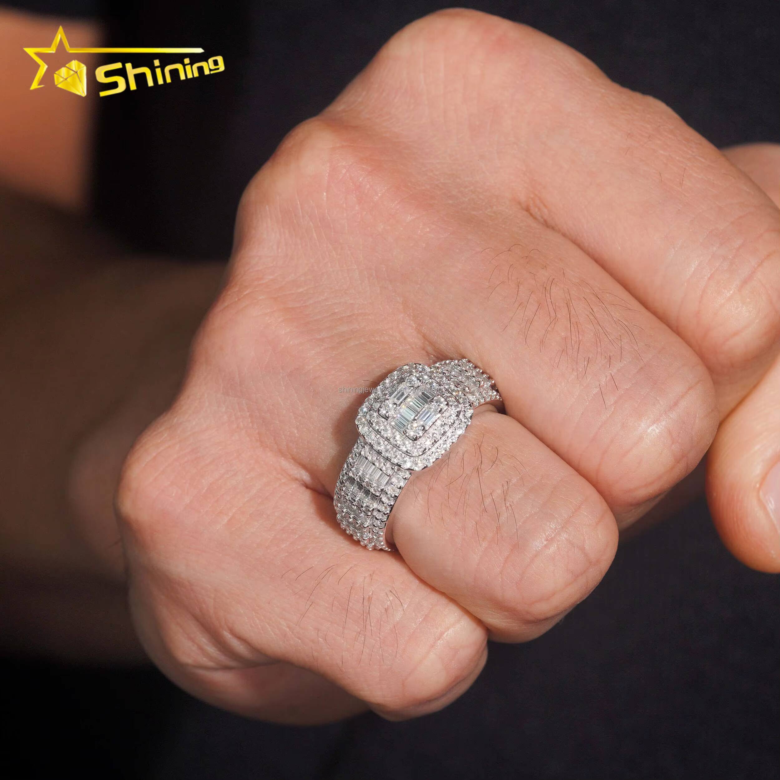 Popular Bulk Stock Wholesale Price Iced Out Fine Man Jewelry Engagement Rings 925 Silver Jewelry FL Moissanite Diamond Band Ring