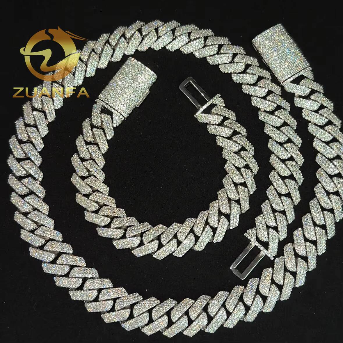 Instock Hip Hop Jewelry 15MM 3 Rows Moissanite Diamond Cuban Link Chain 925 Silver Iced Out Cuban Link Bracelet GRA Certificate