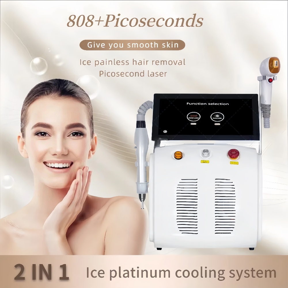 2 In 1 Picosecond Laser Tattoo Removal High Power Air Cooling Water Cooling 808 Diode Laser Pigment Removal Hair Removal Machine